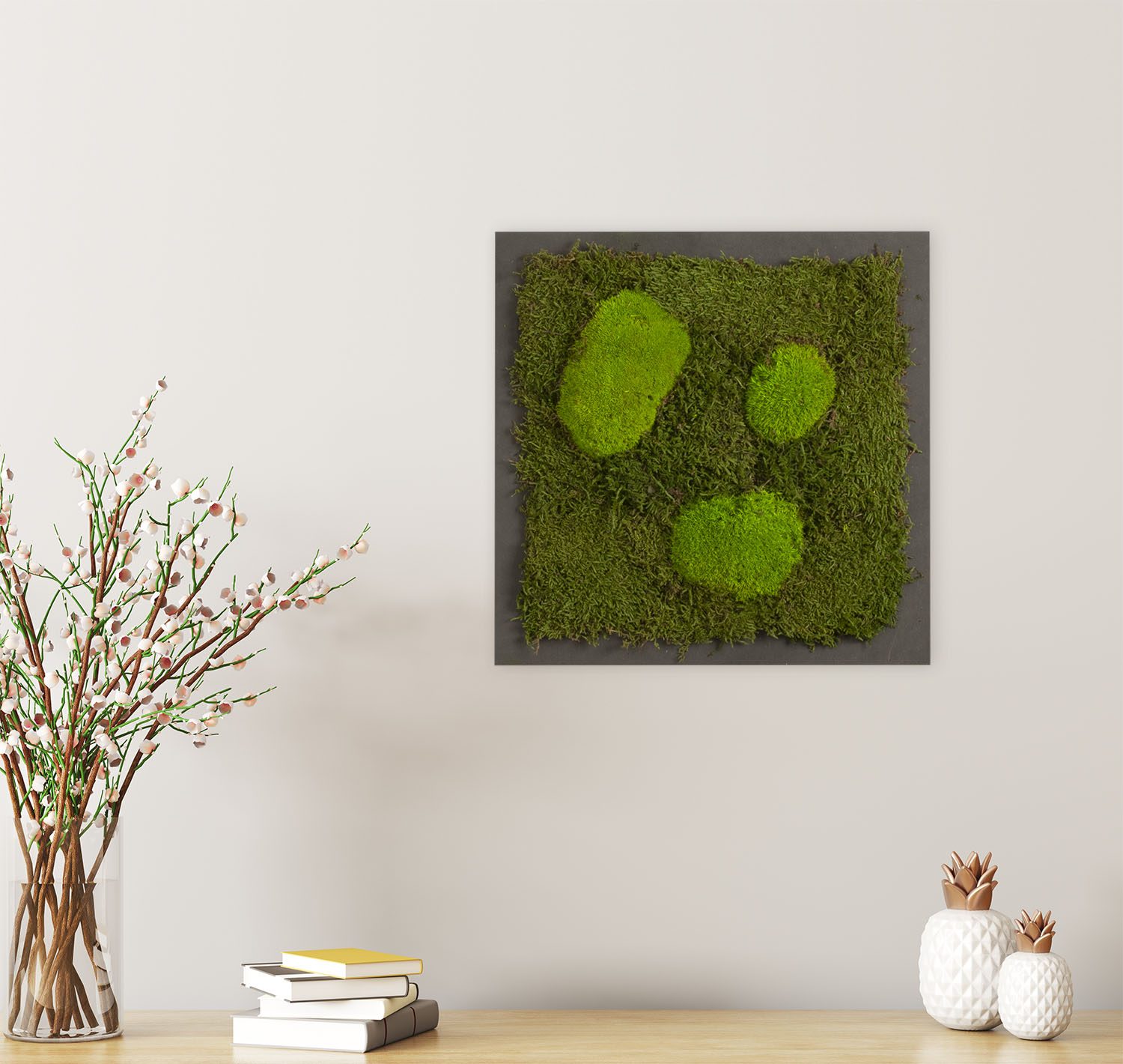 Moosbild mit Kugelmoos und Waldmoos - 35 x 35 cm - Holzfaserplatte anthrazit - 1