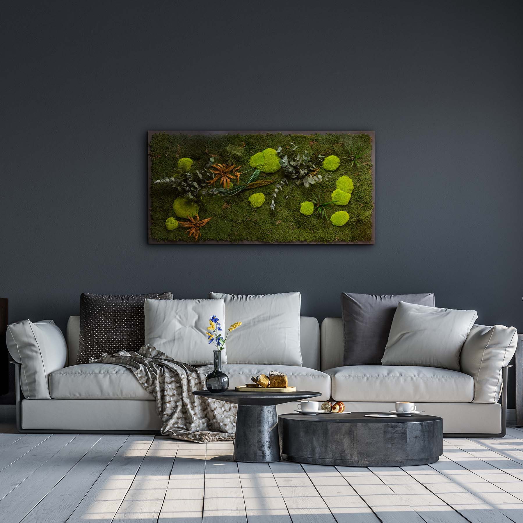 Moosbild Gigant Pflanze 150 x 75 cm auf Holzfaserplatte anthrazit - 1