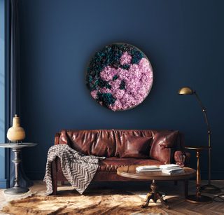 Moosbild Hortensien blau / lila